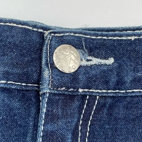 Vintage 1980s Gitano Women's Dark Wash Denim Midi Jean Skirt Split Back Hem - Picture 3 of 10